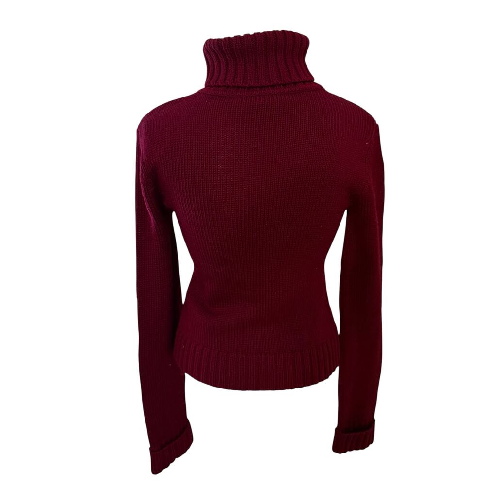 Theory Women's 100% Wool Turtleneck Sweater Burgundy Chunky Rib Knit Large